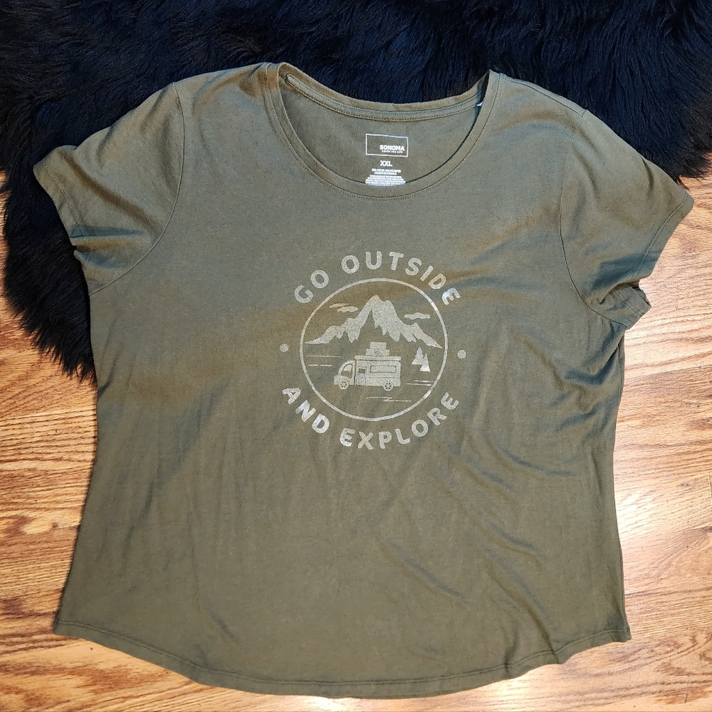 Sonoma Olive Green Graphic Tee Women's Size XXL